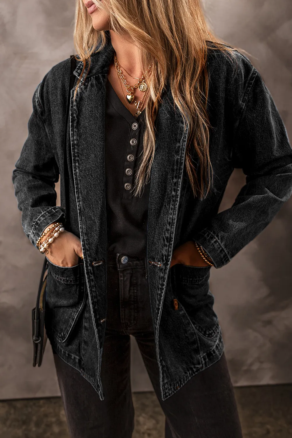 Pocketed Long Sleeve Denim Jacket, image 11