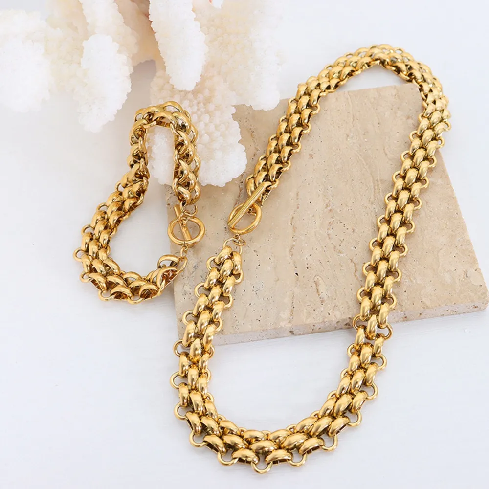 Gold Chain Link Jewelry Set with Necklace and Bracelet, image 3