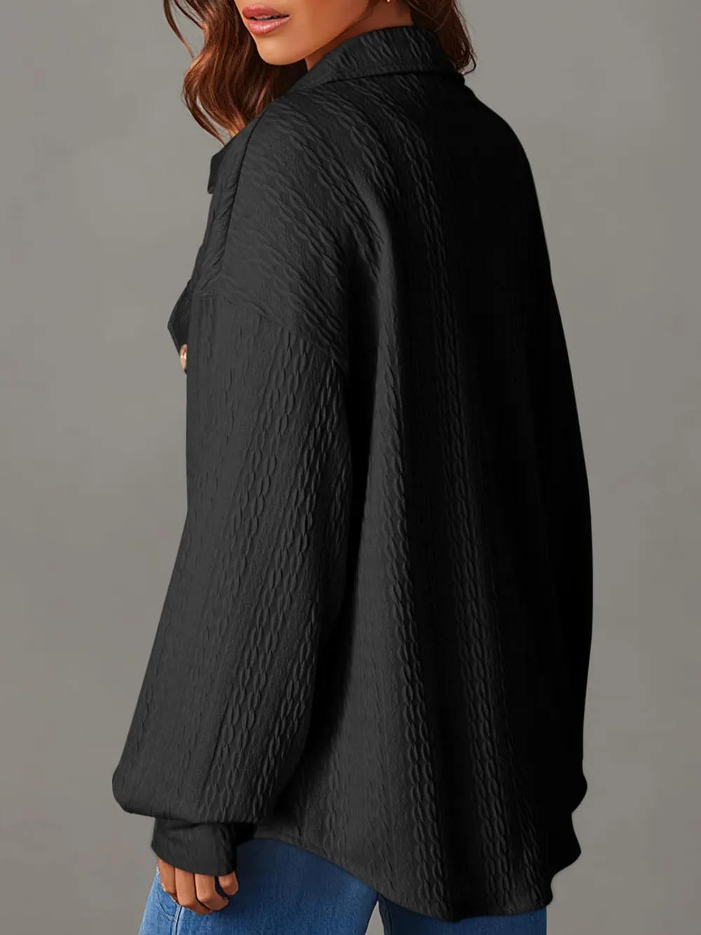 Textured Button Up Long Sleeve Shacket, image 10