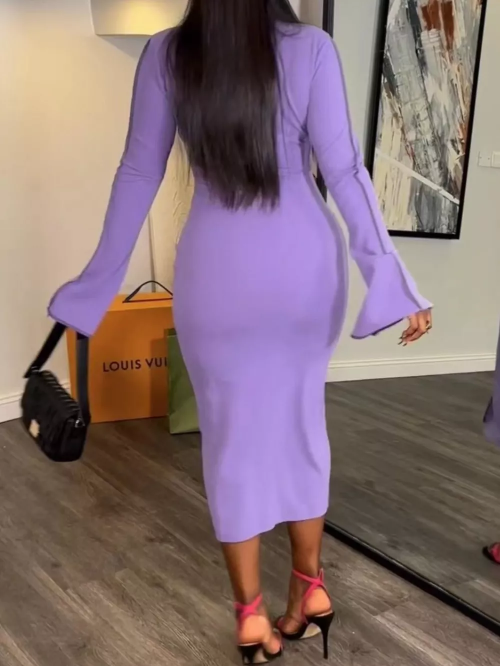 Button Front Long Sleeve Midi Dress, image 5