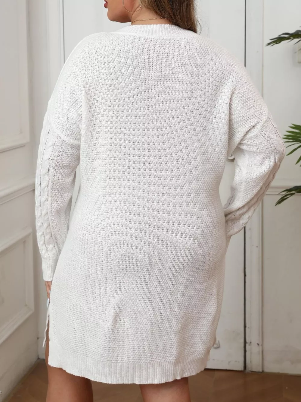Plus Size Cable Knit Long Sleeve Sweater Dress, image 13