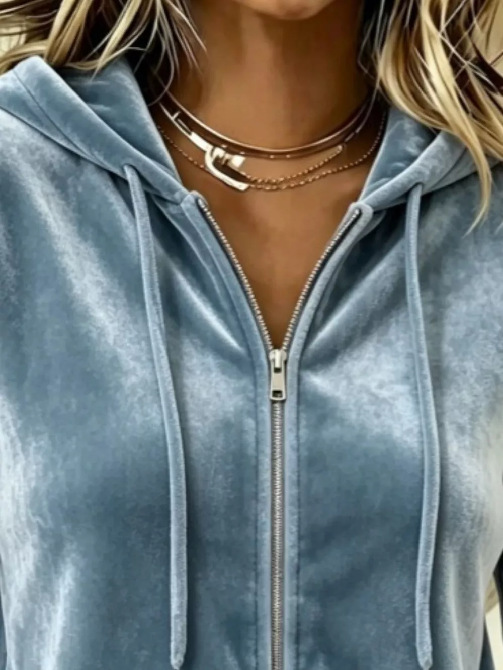 Full Size Velvet Zip-Up Outerwear with Drawstring Plus Size, image 20