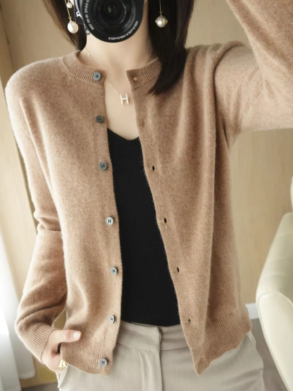 Classic Crew Neck Knit Cardigan, image 12