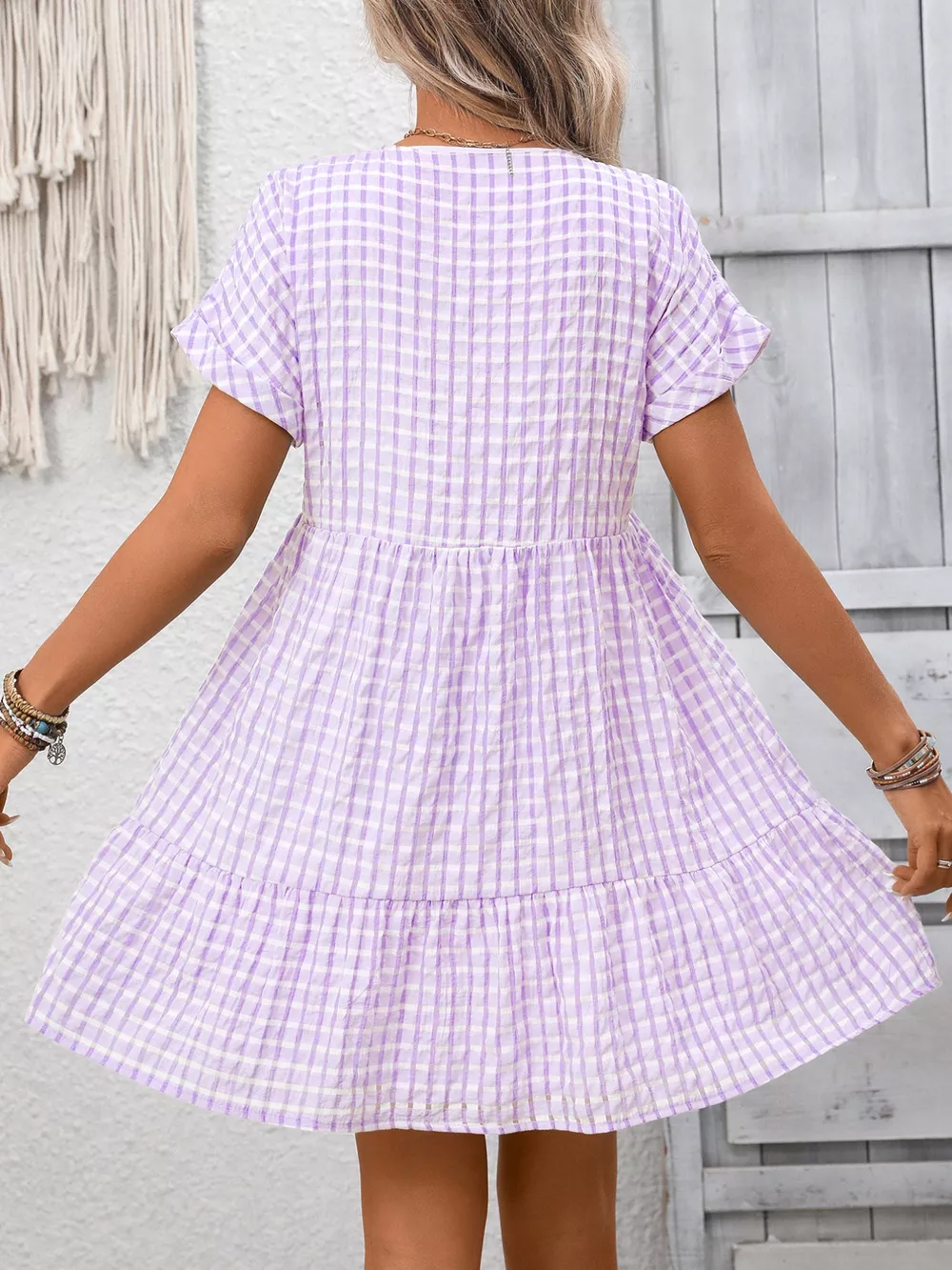 Plaid V-Neck Ruffle Hem Mini Dress, image 18