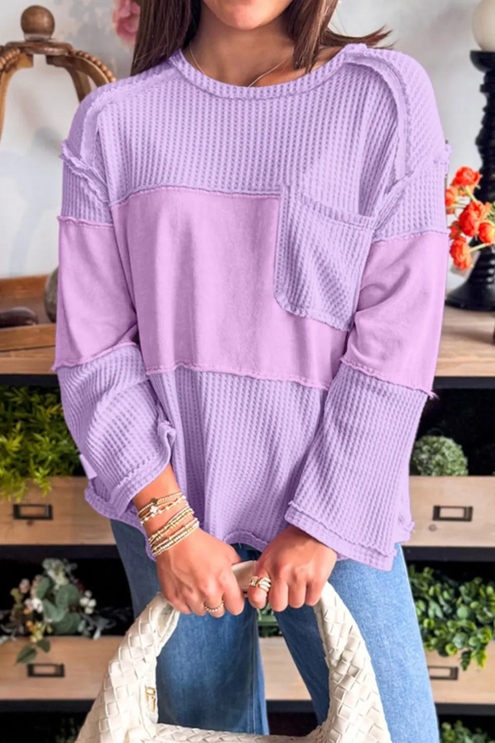 Waffle Knit Long Sleeve T-Shirt, image 3