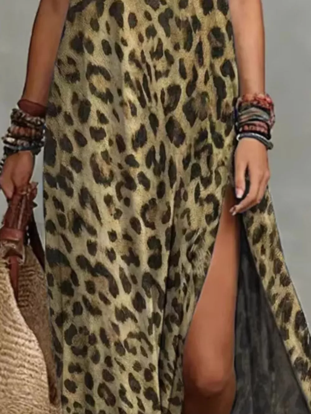 Leopard Print Sleeveless Maxi Dress with Side Slit, image 8