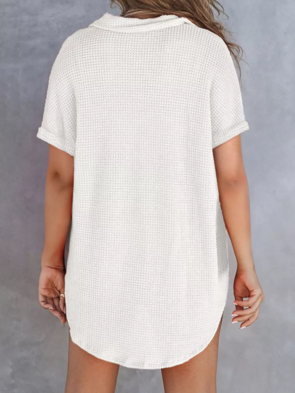 Waffle Knit Button Detail Top, image 12