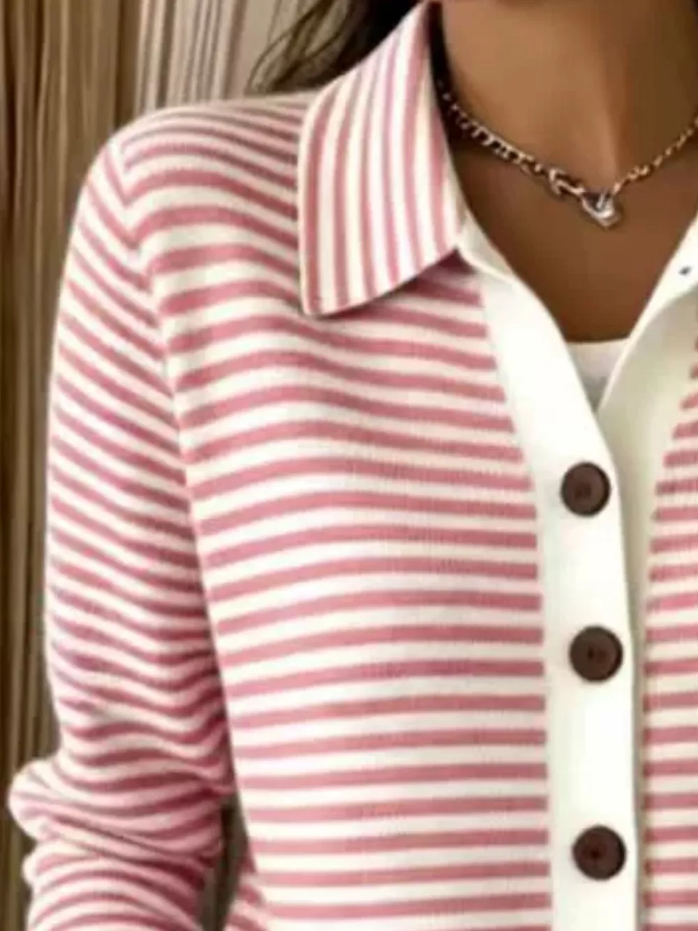 Striped Collared Button-Down Knit Cardigan, image 10