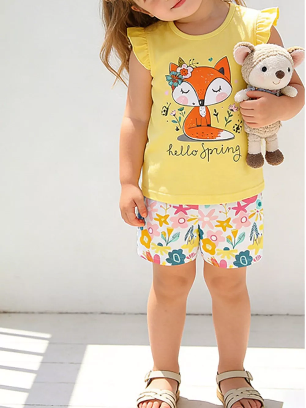 Children's Fox Graphic Ruffled Top and Shorts Set, image 3