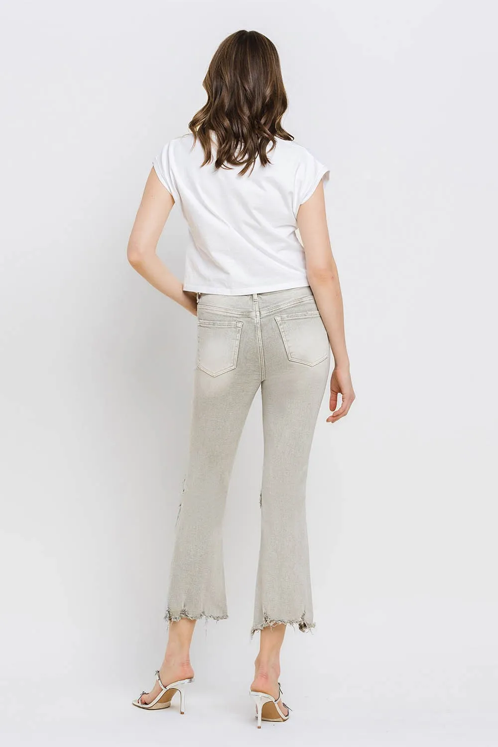 Distressed Raw Hem Cropped Flare Jeans, image 8