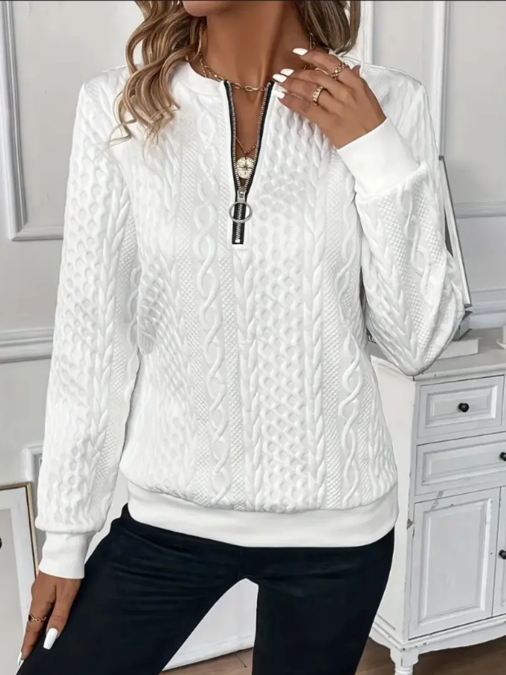 Texture Half Zip Long Sleeve Sweatshirt, image 18