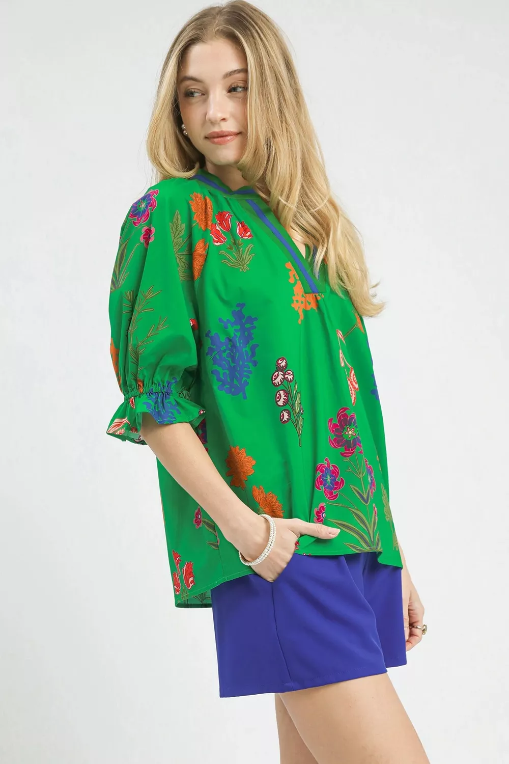 Floral Split Neck Puff Sleeve Top, image 5