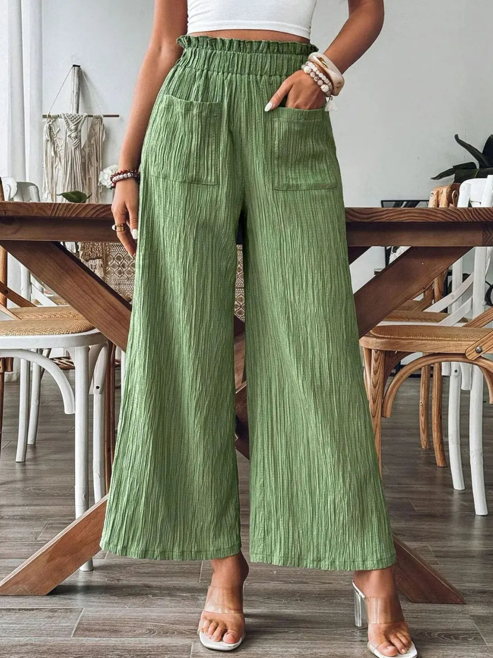 Pocketed Elastic Waist Wide Leg Pants, image 9
