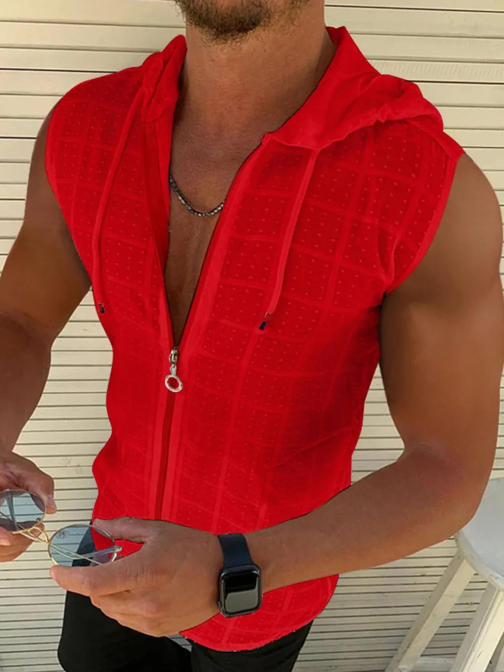 Men's Full Size Zip Up Sleeveless Hooded Top Plus Size, image 6