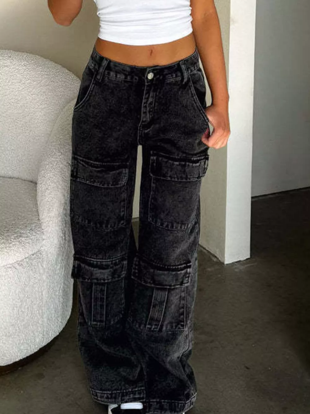High-Waisted Wide-Leg Cargo Jeans, image 10