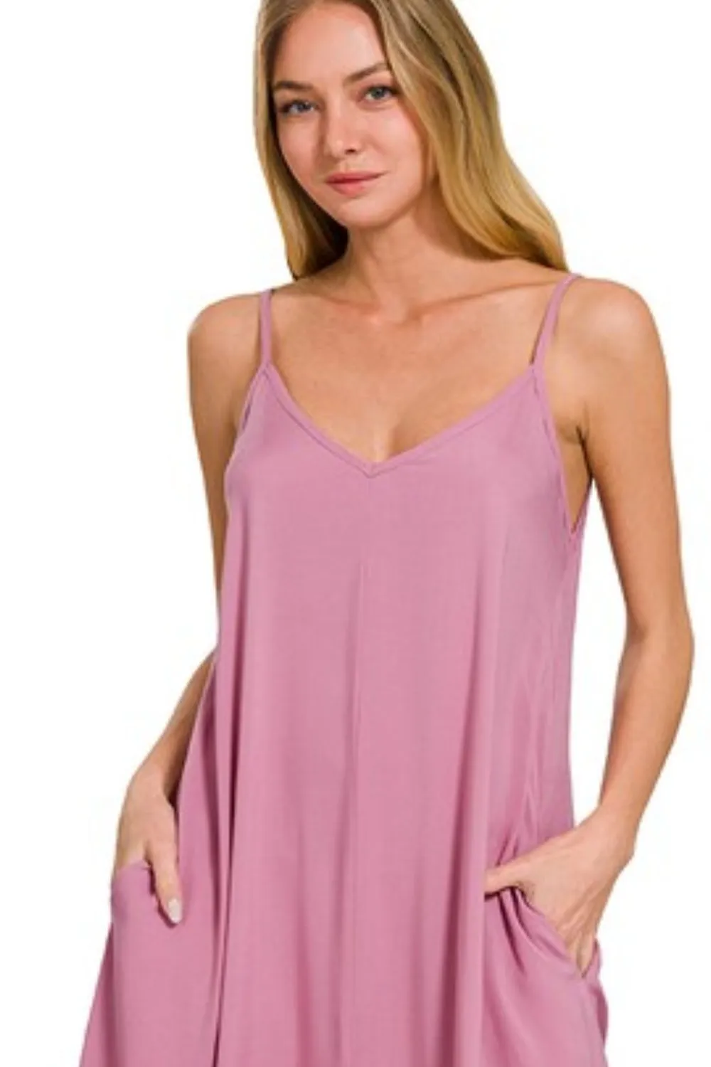 Woven Arc Hem Cami Dress With Flowy Pockets, image 2