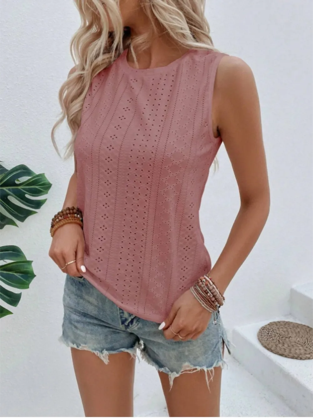 Eyelet Round Neck Tank, image 16