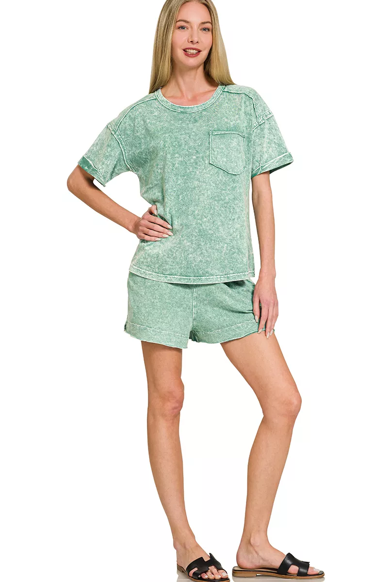 Halo Snow Washed Exposed Seam Top & Shorts Set, image 2