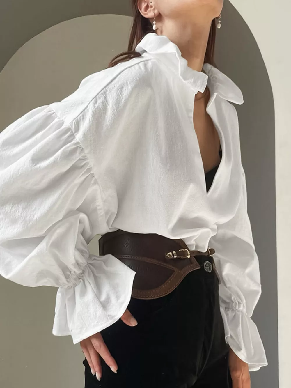 Notched Flounce Sleeve Blouse, image 4