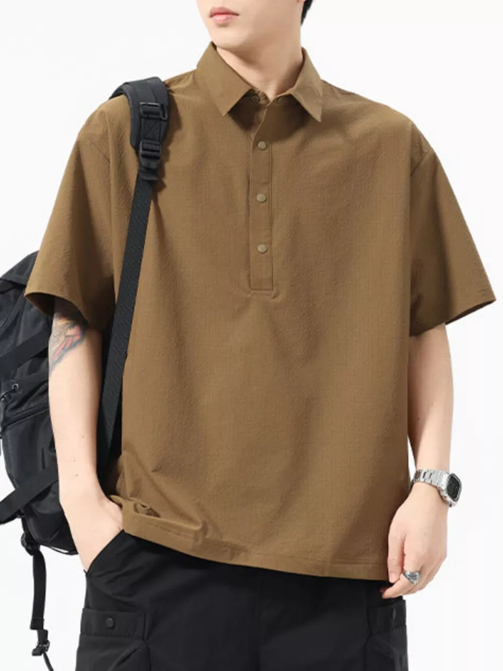 Men's Plus Size Button Detail Short Sleeve Polo, image 3