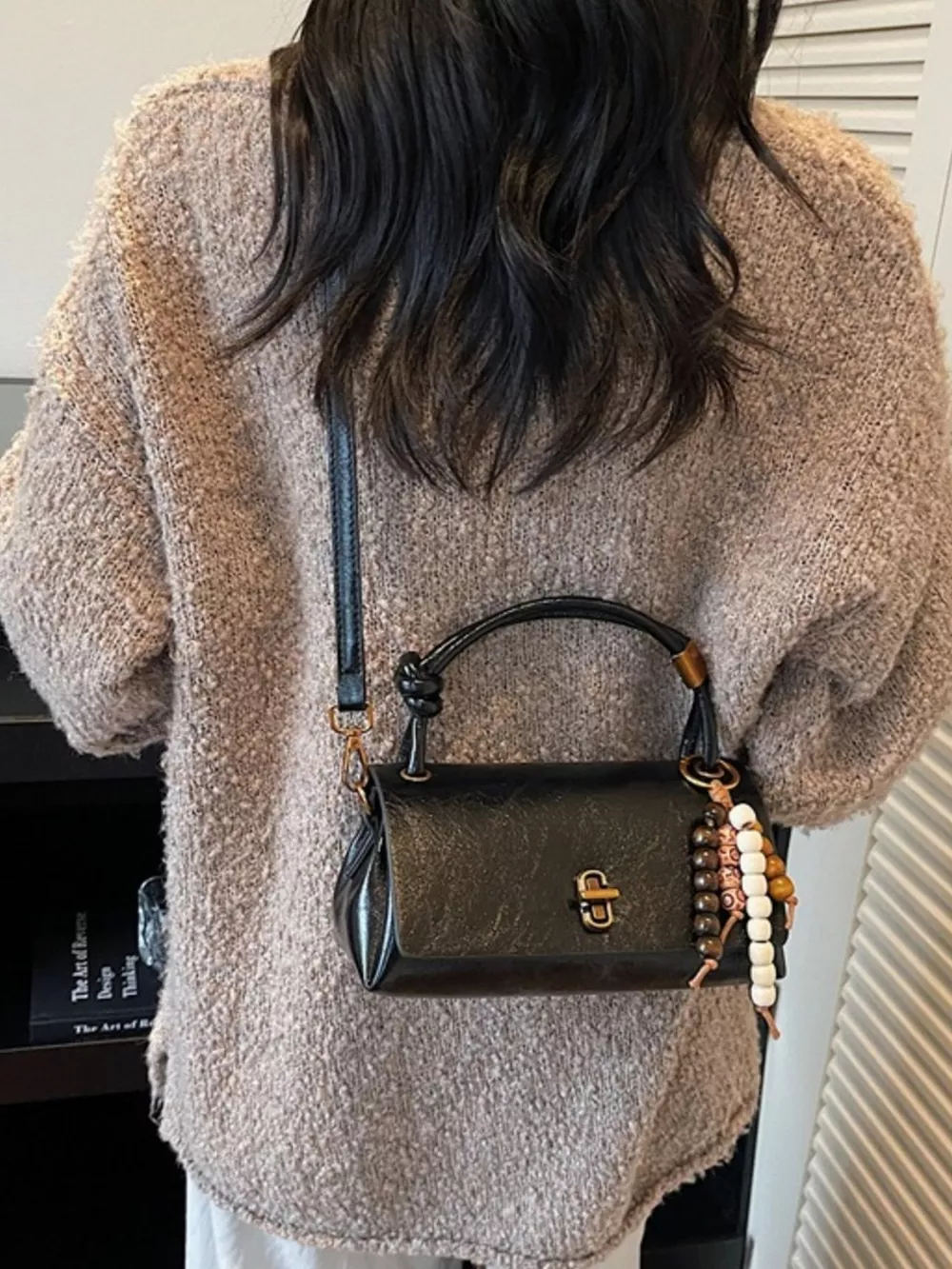 Leather Crossbody Bag with Bead Charm, image 8