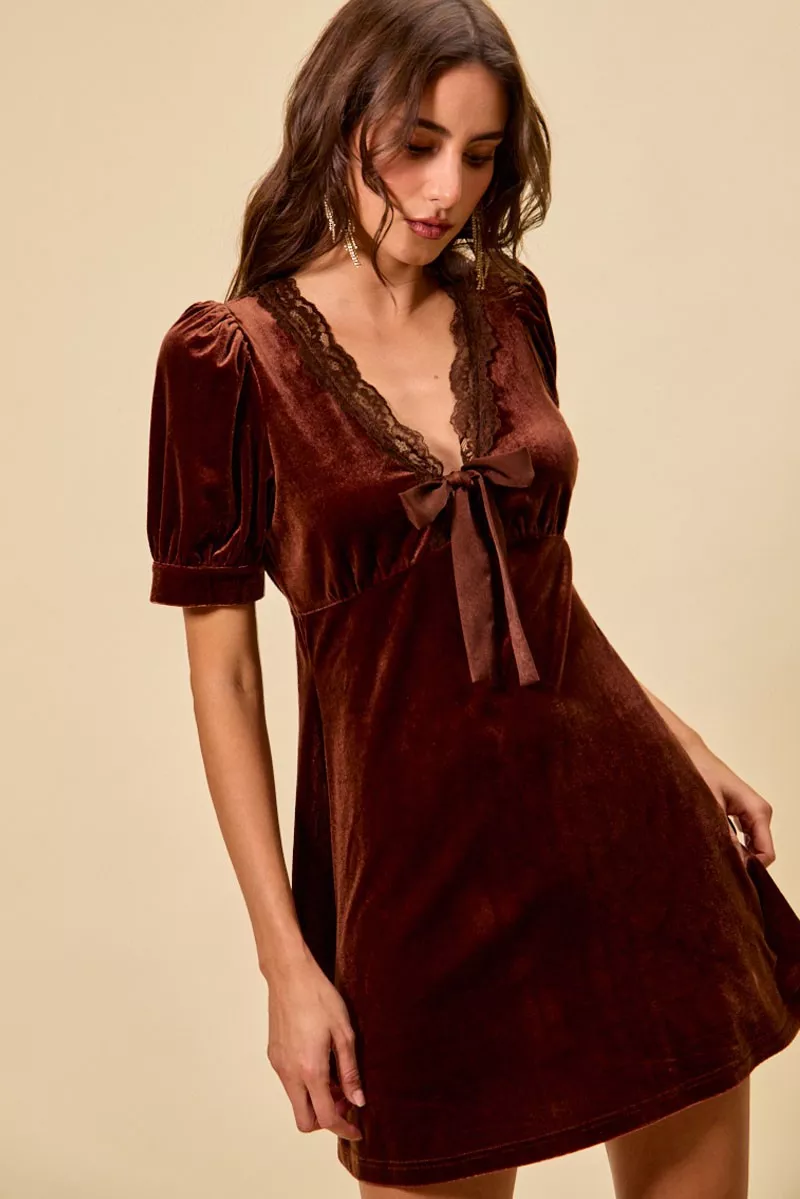 Velvet Short Sleeves Mini Dress, image 2