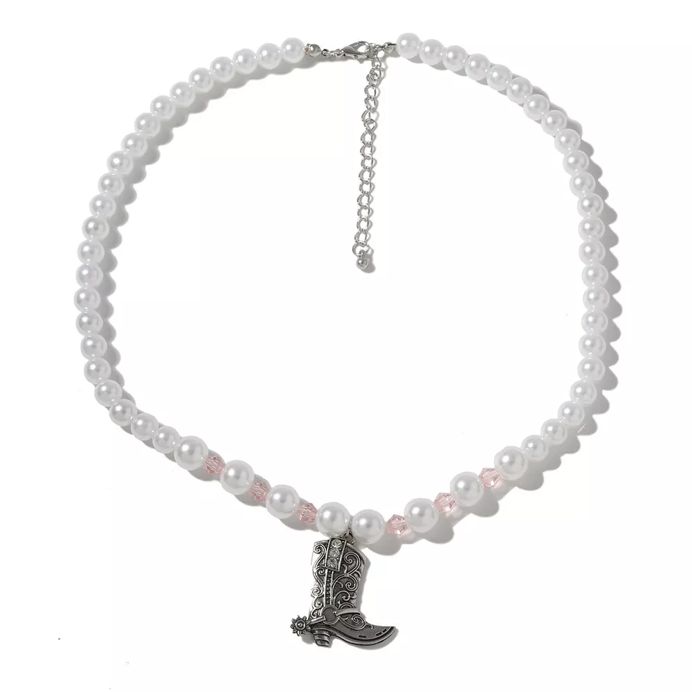 Pearl Beaded Cowboy Boot Necklace, image 4