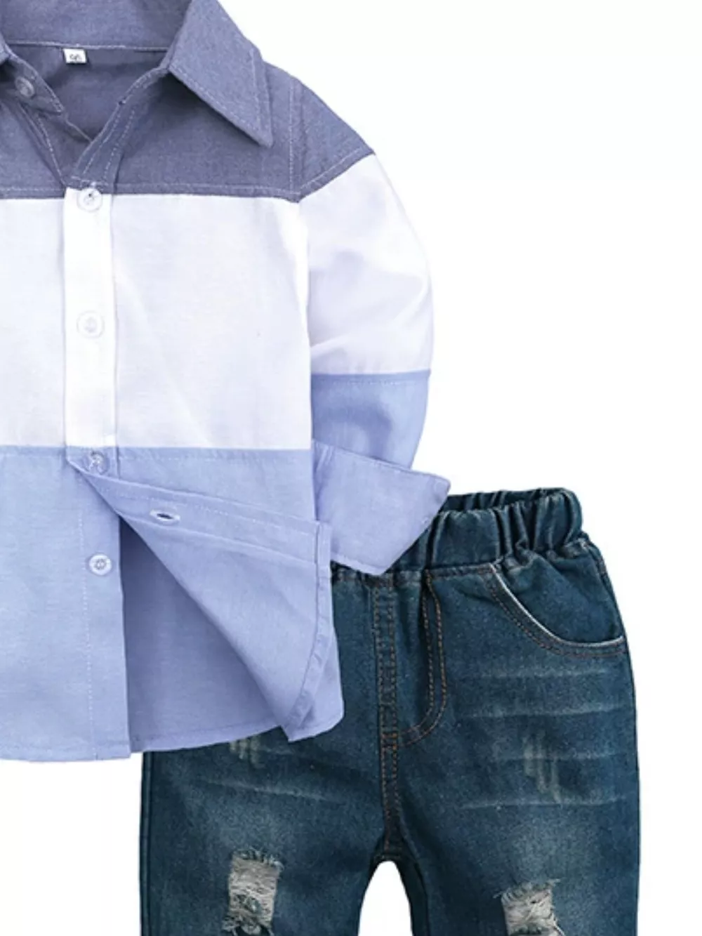 Children's Color Block Shirt & Ripped Jeans Set, image 5