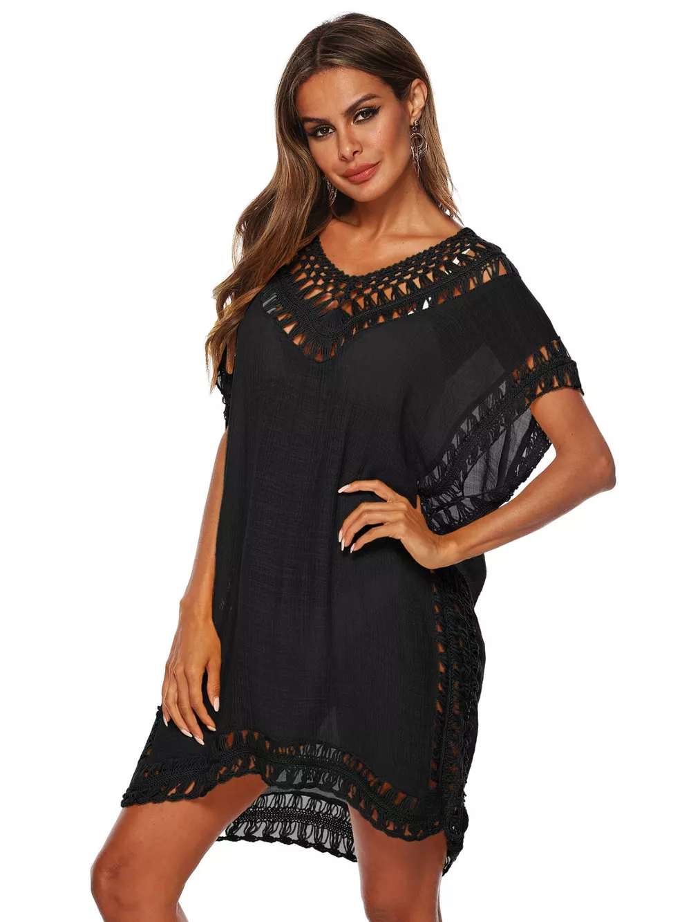 Crochet Trim V-Neck Cover-Up Dress, image 3