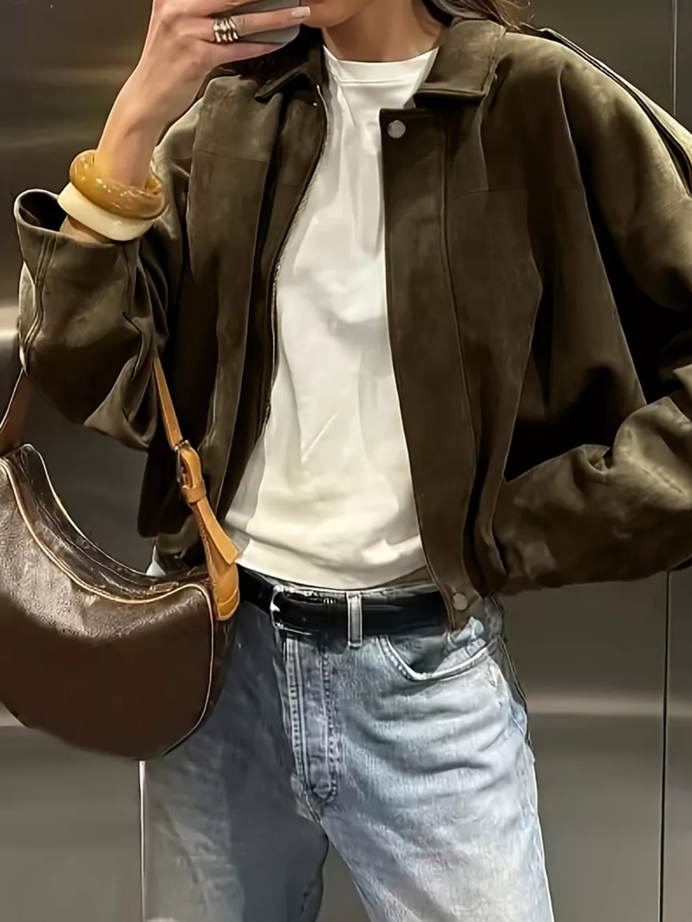 Suede Cropped Bomber Jacket, image 12