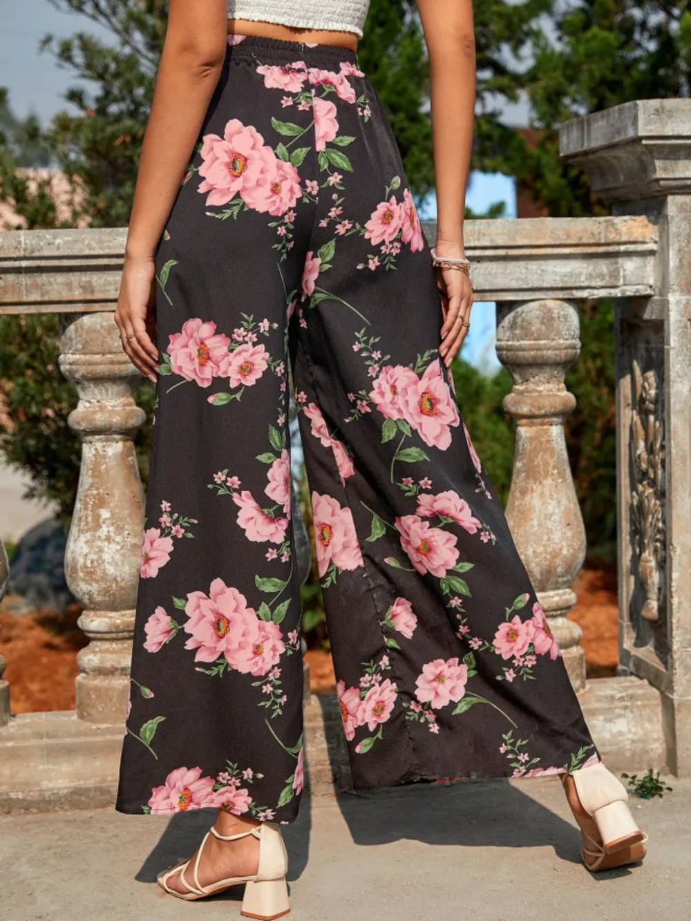 Printed Elastic Waist Wide Leg Pants, image 13