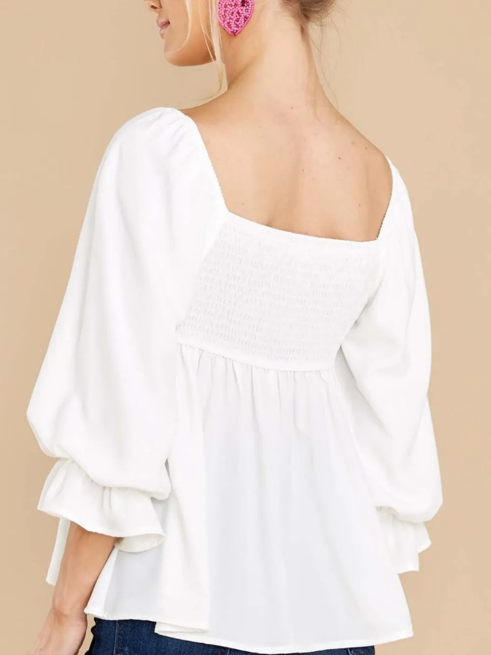 Smocked Square Neck Flounce Sleeve Blouse, image 9