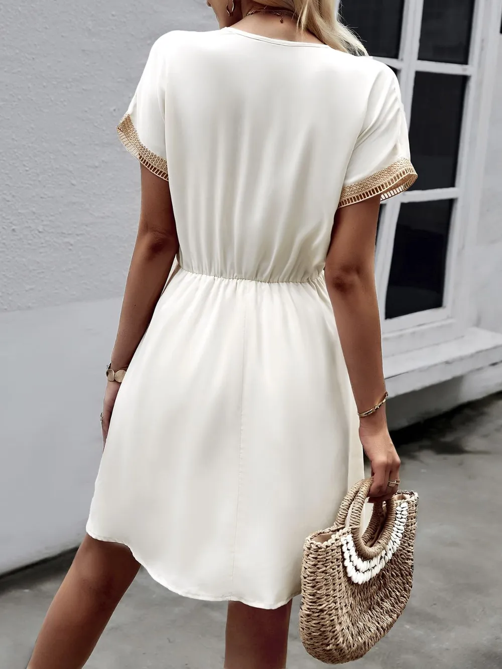 Contrast Trim V-Neck Short Sleeve Mini Dress, image 19