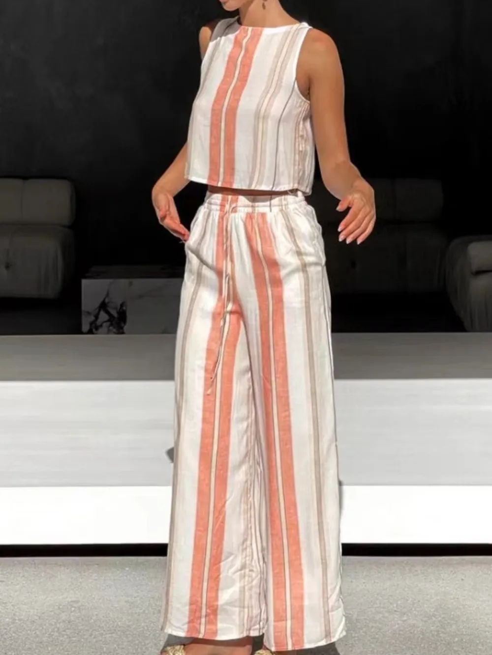 Printed Tank and Wide Leg Pants Set, image 5