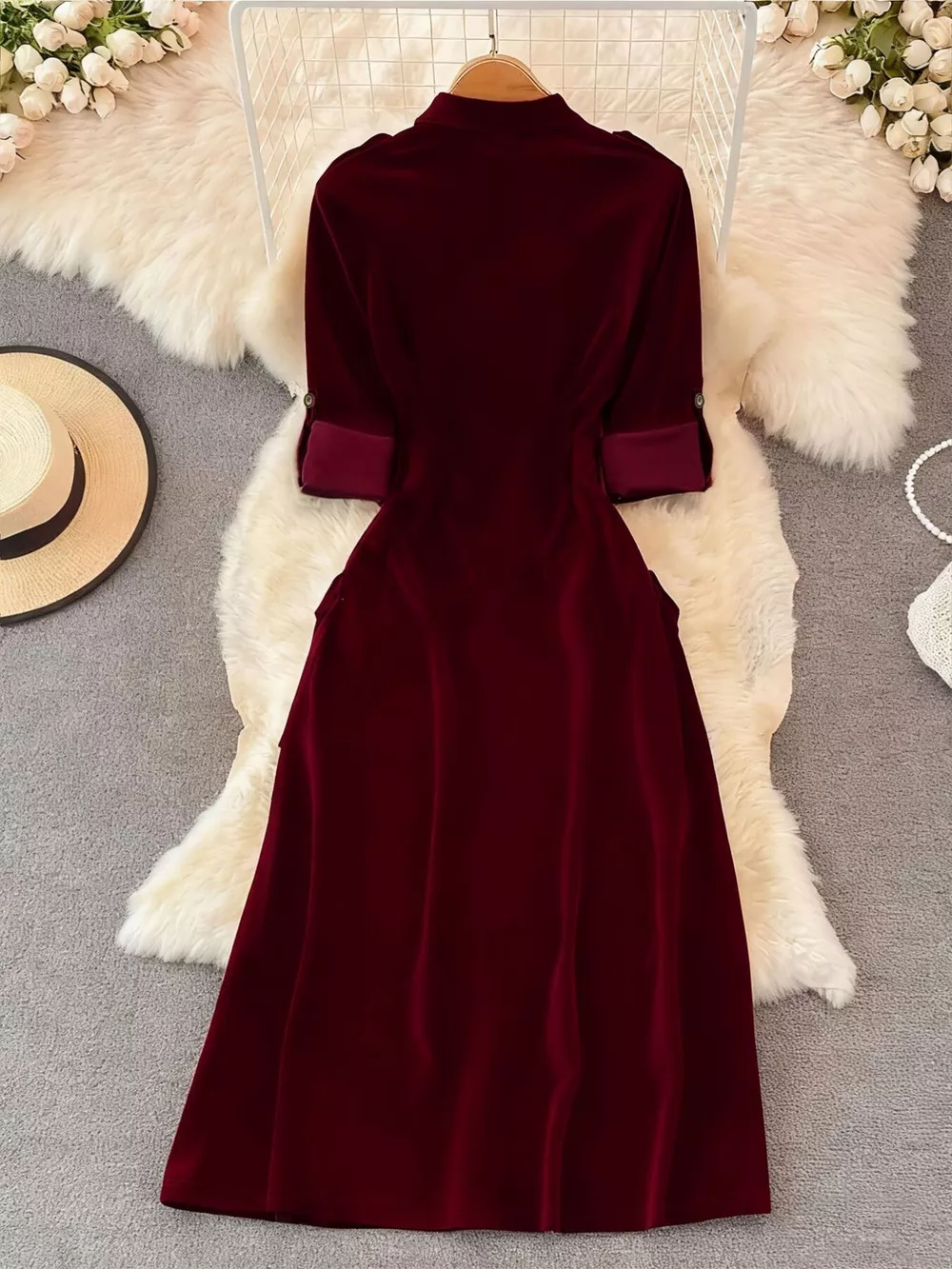 Velvet Button-Down Midi Dress, image 7