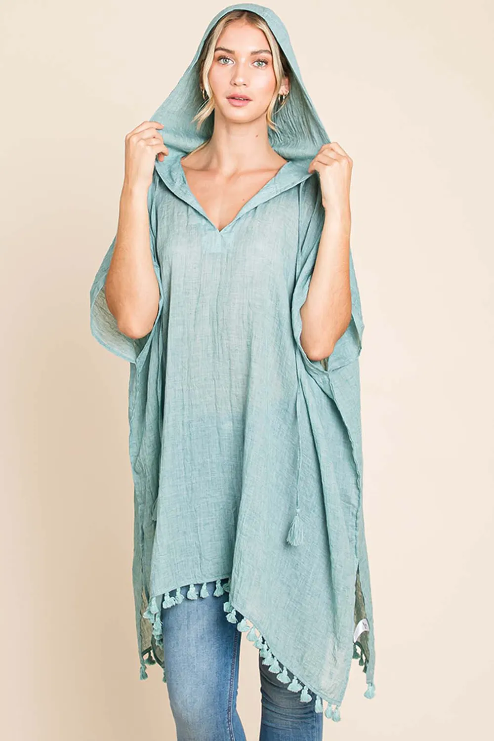 Cotton Bleu by Nu Label Tassel Hem Hooded Cover Up, image 4