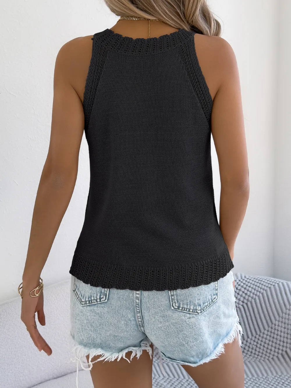 Openwork Sleeveless Knit Tank, image 10