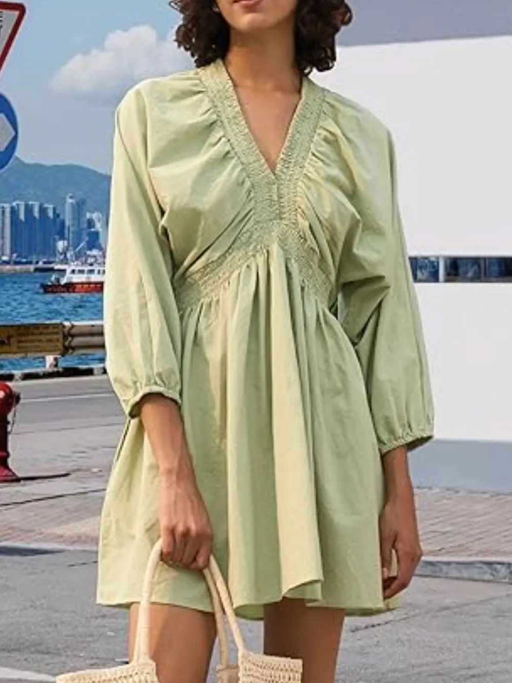 Textured V-Neck Mini Dress, image 13