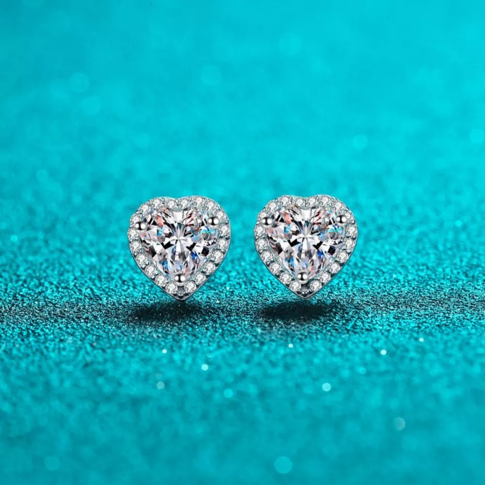 2 Carat 925 Sterling Silver Moissanite Heart Earrings