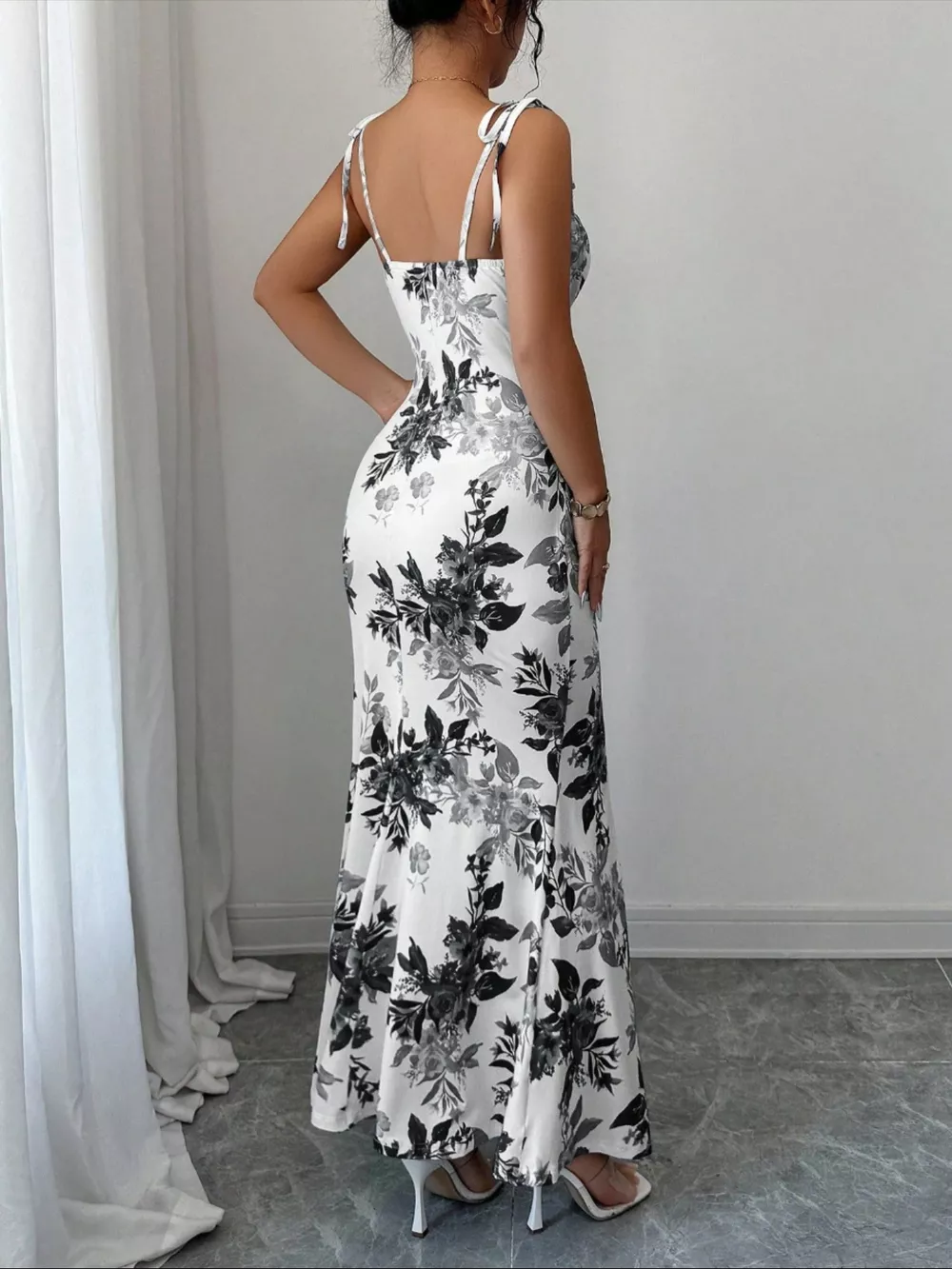 Printed Tie Strap Slit Maxi Dress, image 7
