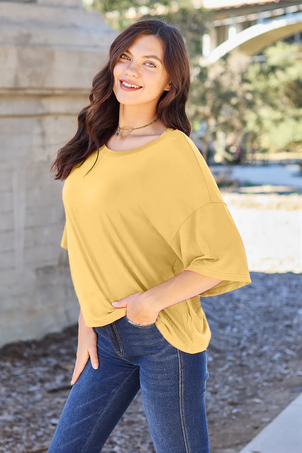 Bamboo Full Size Round Neck Drop Shoulder T-Shirt, image 16