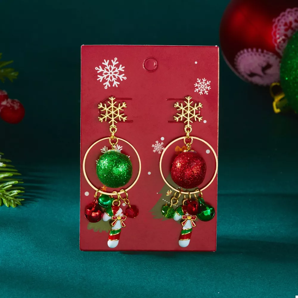Christmas Snowflake Dangle Earrings with Colorful Beads, image 3