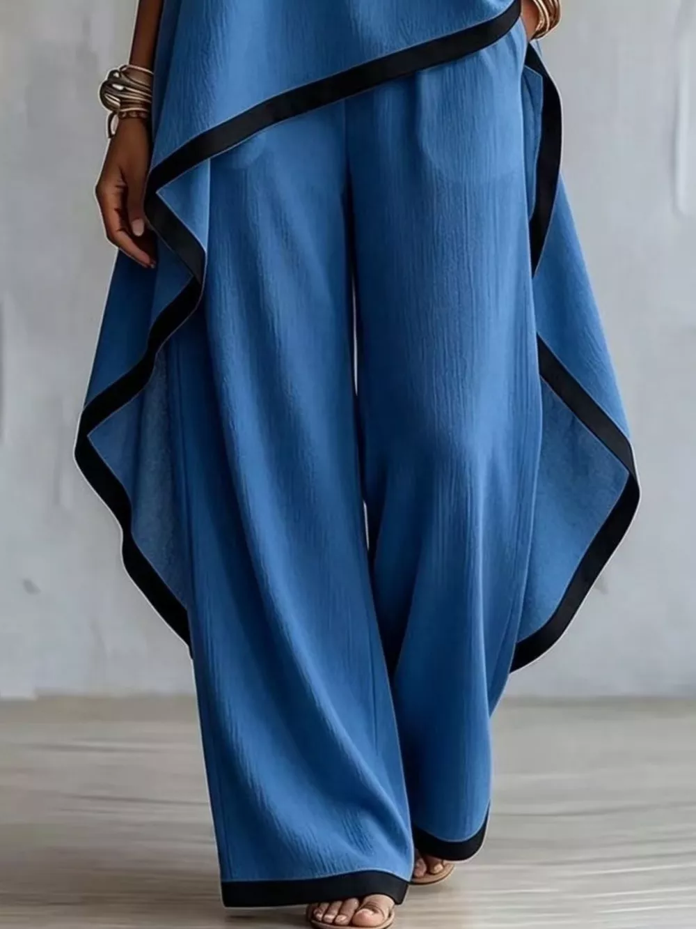 Full Size Contrast Trim High-Low Top and Pants Set Plus Size, image 15