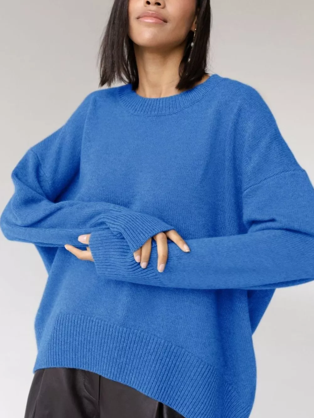 Ribbed Hem Round Neck Sweater, image 4
