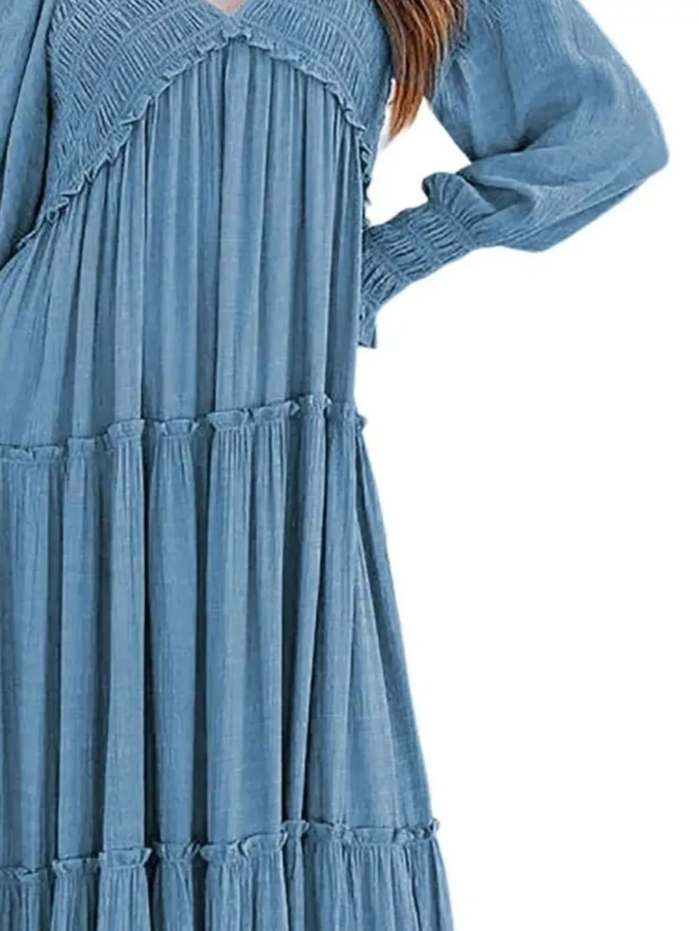 V-Neck Long Sleeve Tiered Maxi Dress, image 17