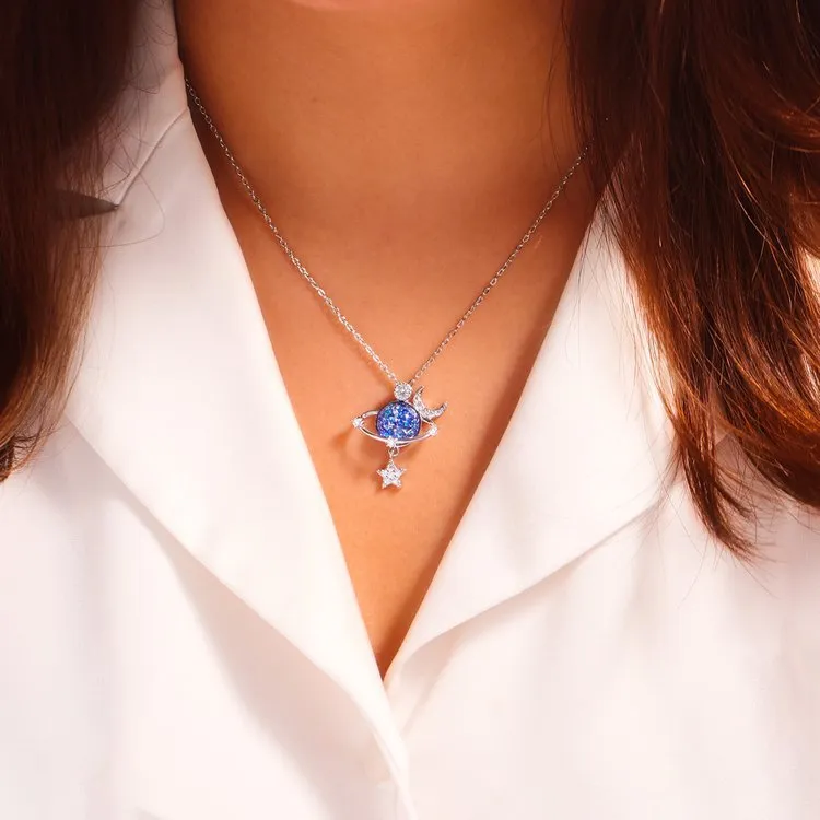 Starry Sky Inlaid Zircon Moon Star Necklace, image 4