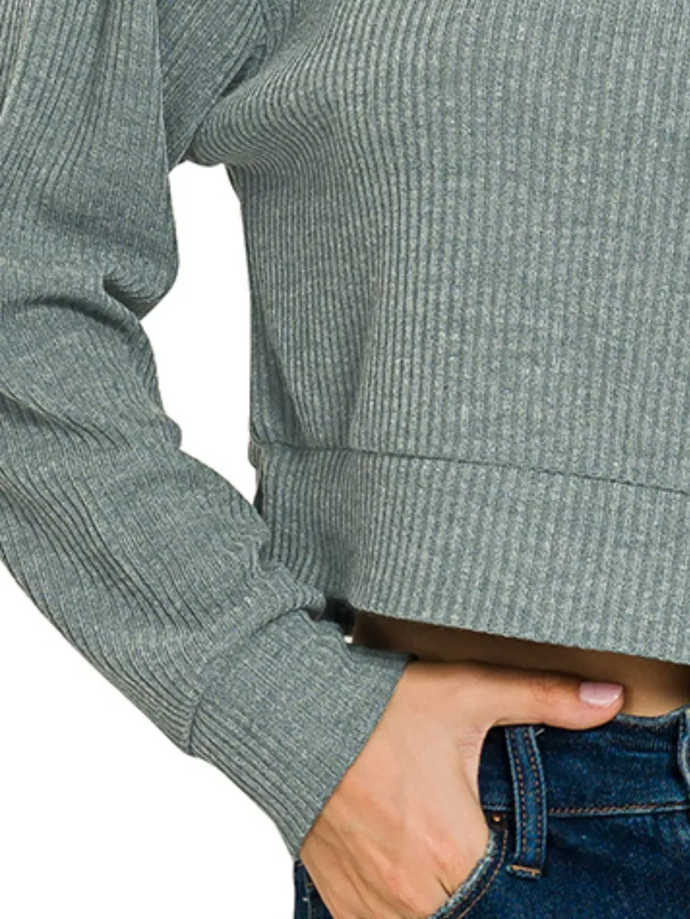 Drop Shoulder Ribbed Crop Hoodie, image 3