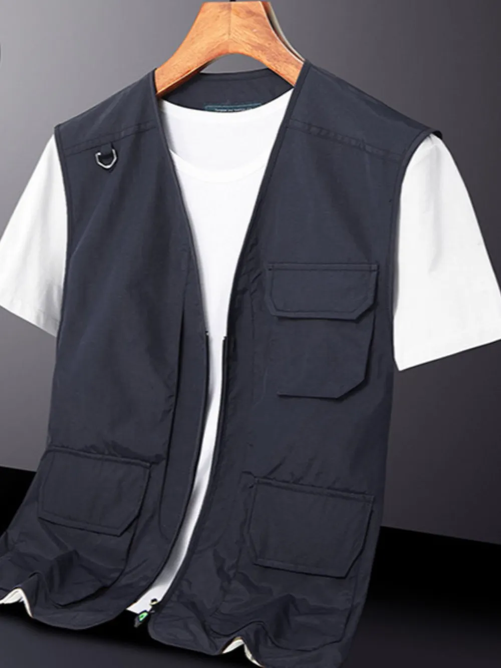 Men's Plus Size Zip Up V-Neck Vest, image 5