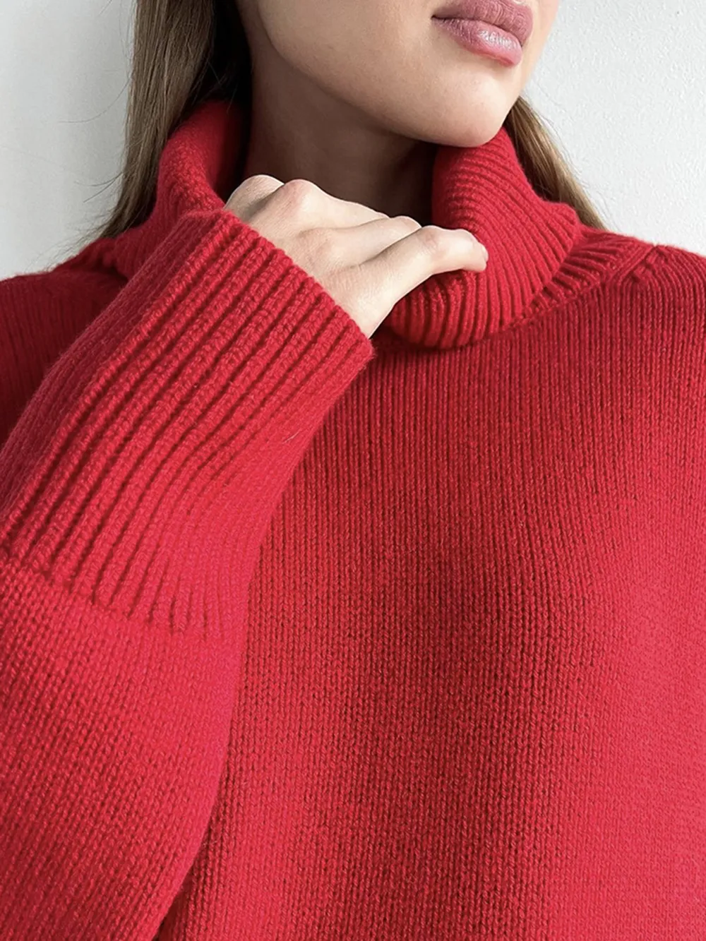 Ribbed Detail Turtleneck Dropped Shoulder Sweater, image 14