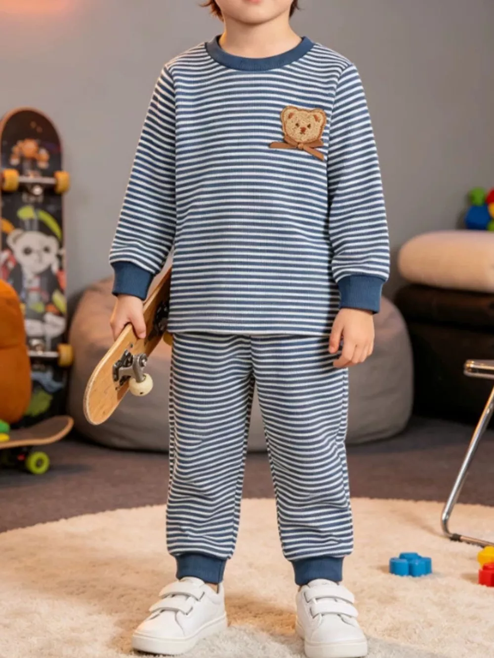Children's Bear Striped Top and Pants Set, image 3